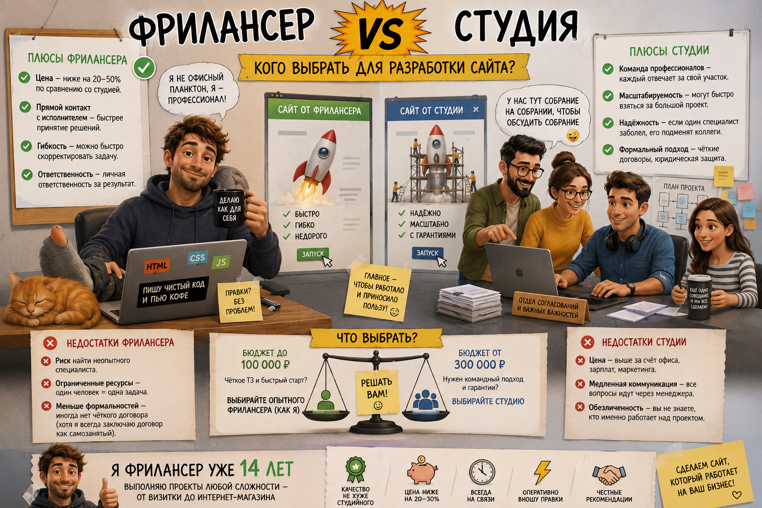 Фрилансер vs студия: кого выбрать для разработки сайта?